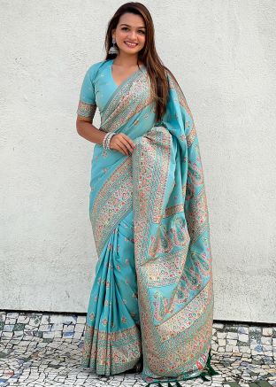 Blue Art Pashmina Silk Woven Saree