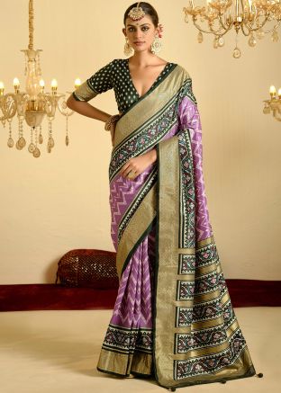 Purple Printed Saree In Satin