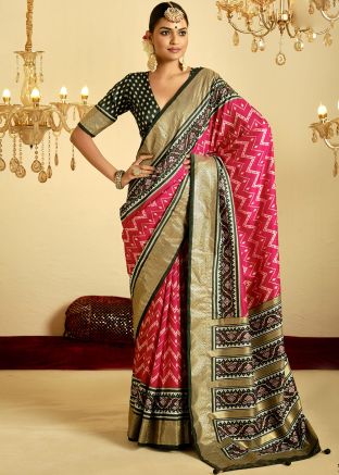 Pink Satin Saree In Print