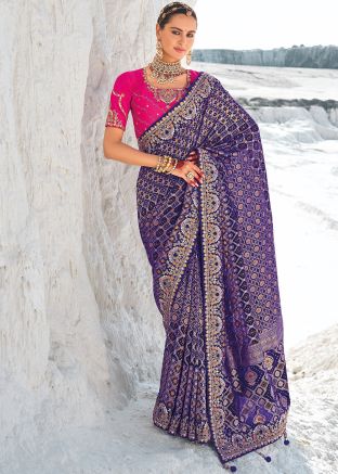 Navy Blue Embroidered Border Georgette Saree