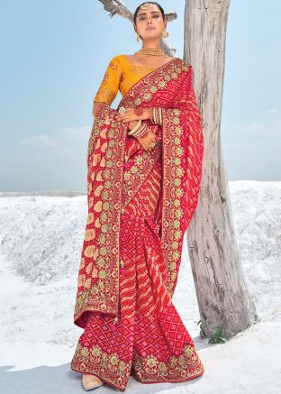 Red Zari Woven Georgette Saree