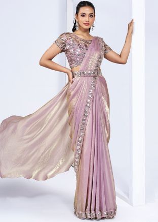 Dual Tone Pink Embroidered Pre-Stitched Saree