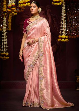 Pink Embroidered Art Silk SareeArt