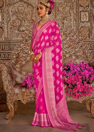 Pink Zari Woven Work Georgette Saree