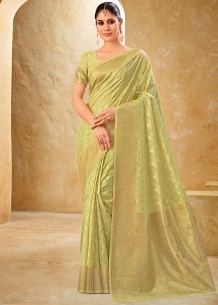 Green Silk Saree In Zari Woven Work