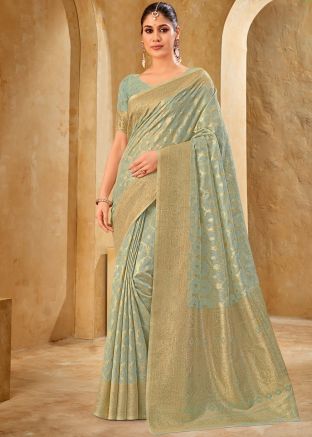 Blue Zari Woven Saree In Silk