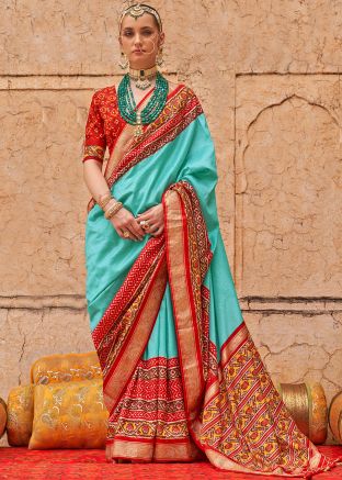 Turquoise Patola Printed Viscose Silk 