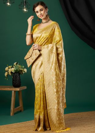 Yellow Linen Saree In Zari Woven Work