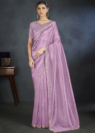 Purple Sequins Embroidered Saree In Organza