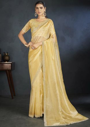 Yellow Embroidered Organza Saree