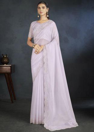 Purple Sequins Embroidered Saree In Organza