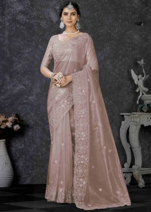 Pink Embroidered Tissue Silk Saree