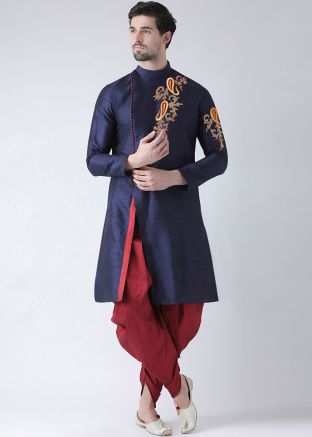 Readymade Blue Slit Style Angrakha Kurta With Dhoti