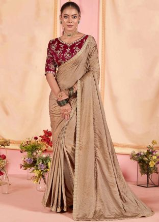 Brown Embroidered Art Silk Saree