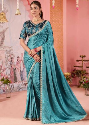 Blue Art Silk Embroidered Saree