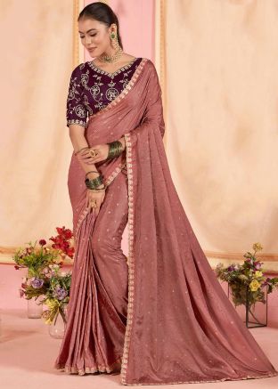 Dusty Mauve Pink Embroidered Saree
