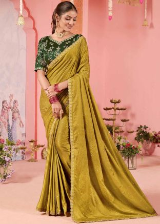 Yellow Embroidered Saree In Art Silk