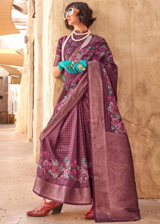 Dusty Maroon Digital Printed Georgette Saree
