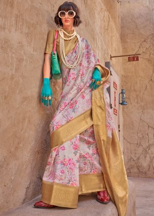 Pastel Pink Digital Printed Georgette Saree
