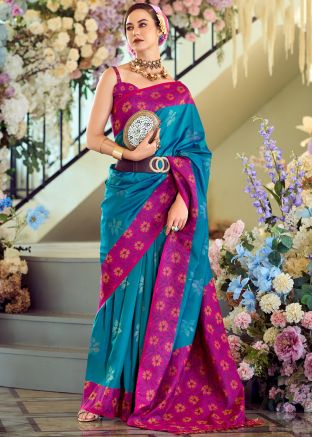 Blue Woven Saree In Silk