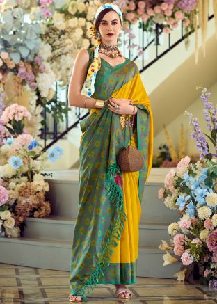 Yellow Silk Saree In Woven Work