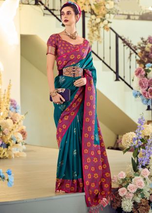 Blue Woven Saree In Silk