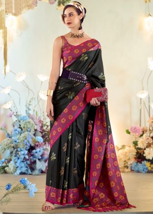 Black Woven Saree In Silk