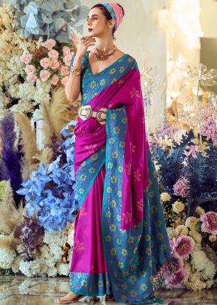 Pink Silk Saree In Woven Work