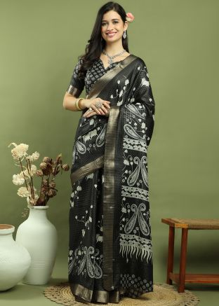 Black Zari Woven Art Silk Saree