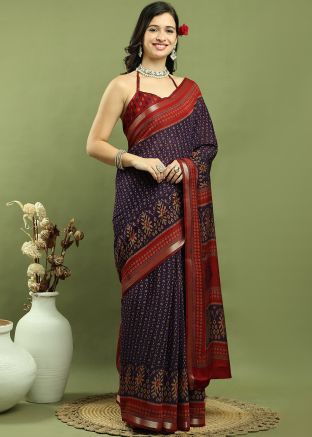 Purple Zari Woven Saree In Art Silk