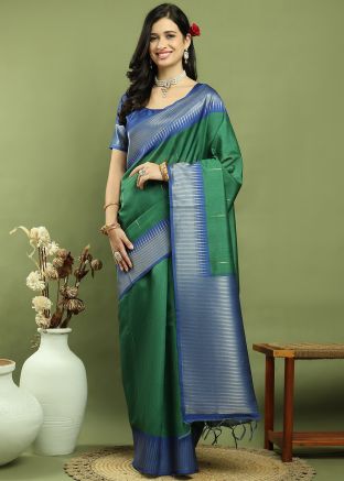 Green Art Silk Woven Saree With Blouse