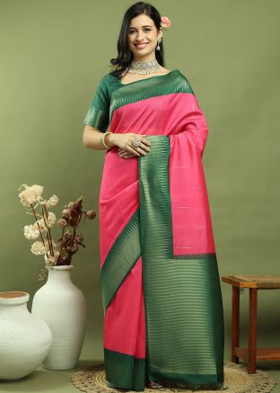 Pink Zari Woven Work Saree In Art Silk
