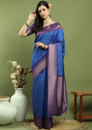 Blue Art Silk Saree In Woven Work