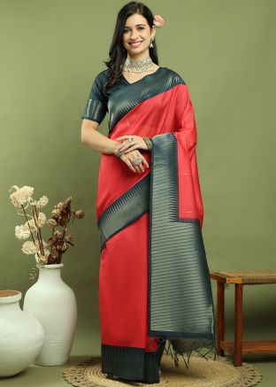 Red Zari Woven Work Art Silk Saree