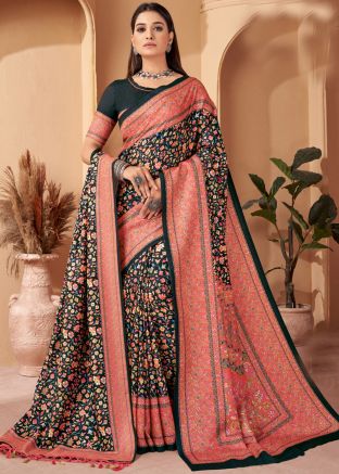 Multicolor Pashmina Saree In Digital Print