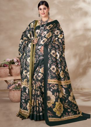 Multicolor Printed Pashmina Saree With Shawl