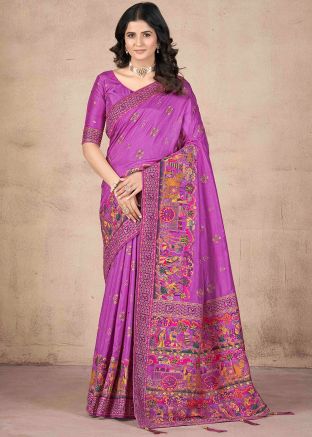 Pink Art Pashmina Silk Woven Saree