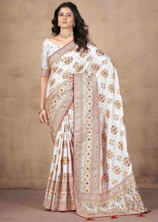 White Art Pashmina Silk Woven Saree