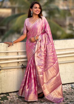 Pink Zari Woven Tussar Silk Saree