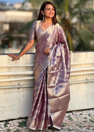 Lavender Zari Woven Saree In Tussar Silk