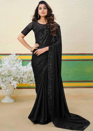 Black Embroidered Shimmer Saree With Blouse