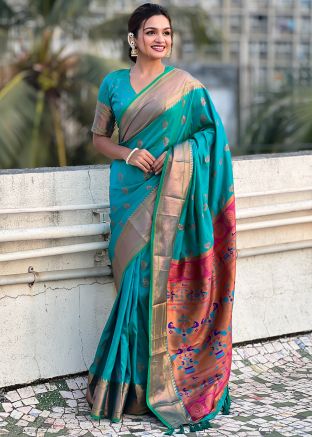 Blue Zari Woven Saree In Silk