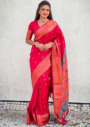 Pink Silk Saree In Zari Woven Work