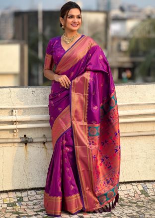 Purple Zari Woven Silk Saree