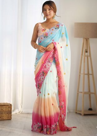 Multicolor Embroidered Georgette Saree