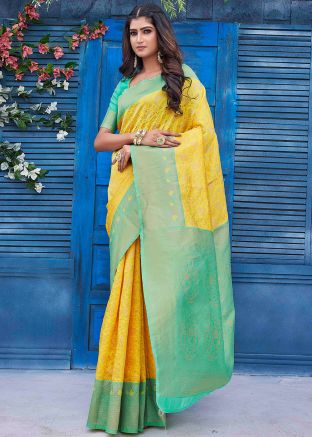 Yellow Zari Woven Work Silk Saree