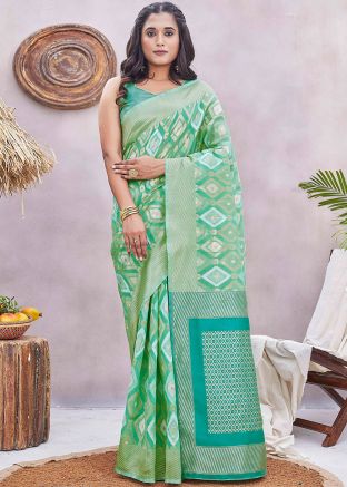 Seafoam Green Zari Woven Silk Saree 