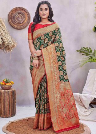 Green Silk Saree In Zari Woven Work