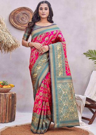Pink Zari Woven Work Saree In Silk