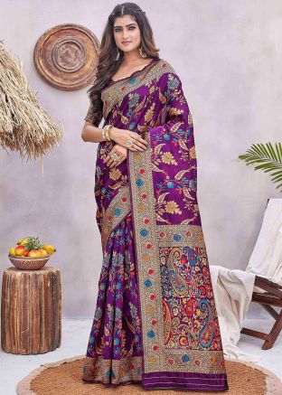 Purple Zari Woven Work Silk Saree 